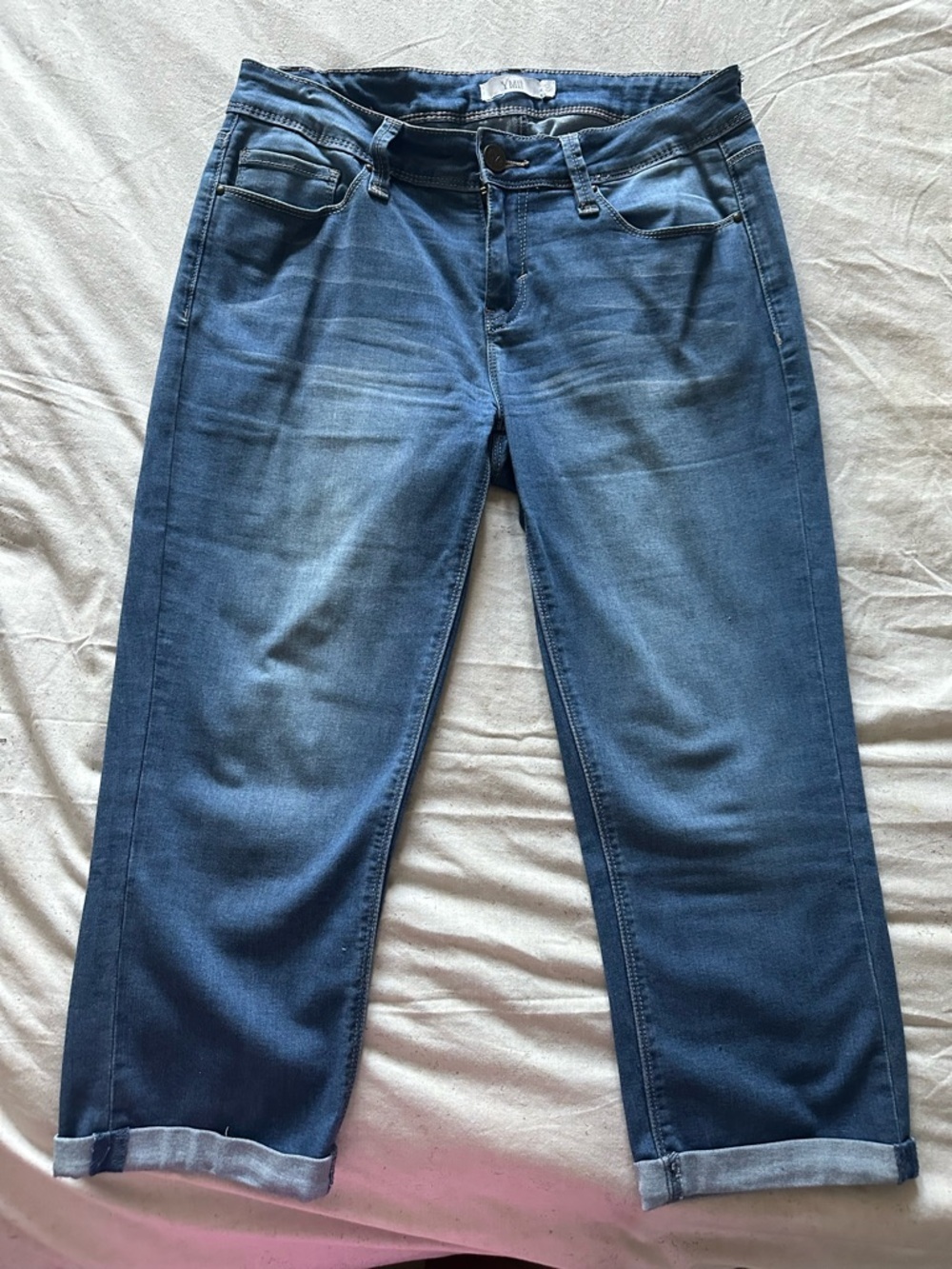 YMI Midwash Blue Straight-Leg Crop Jeans